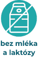 Ikona s krabicí mléka a nápisem bez mléka a laktózy.